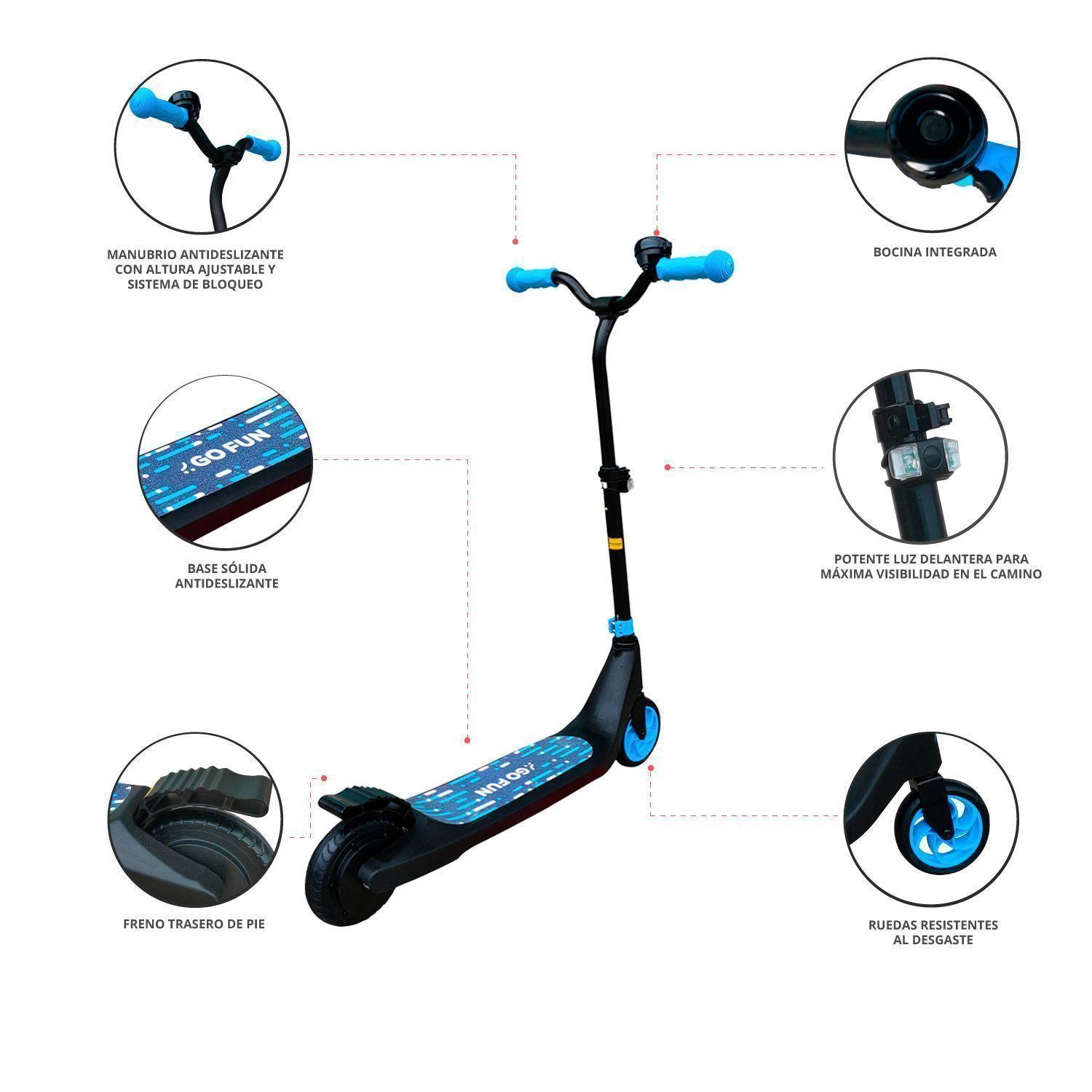 Scooter Eléctrico con Faro y Altura Ajustable Azul-3