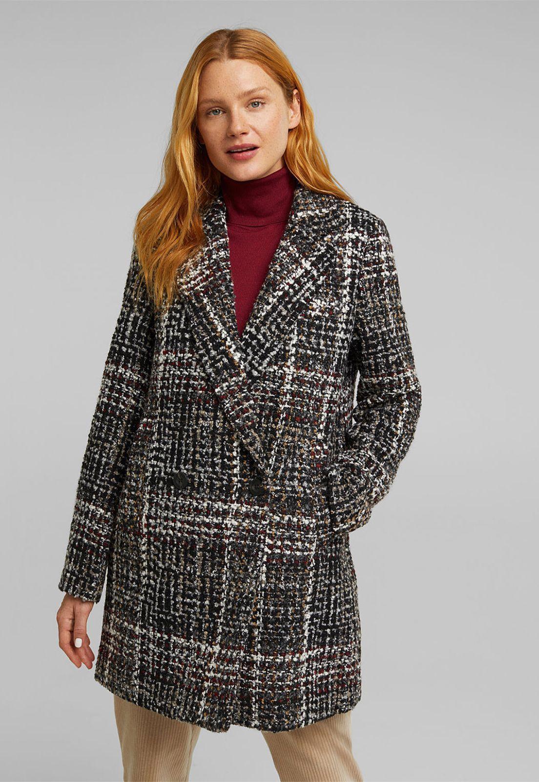 Abrigo Mujer A Cuadros Con Lana Esprit-0