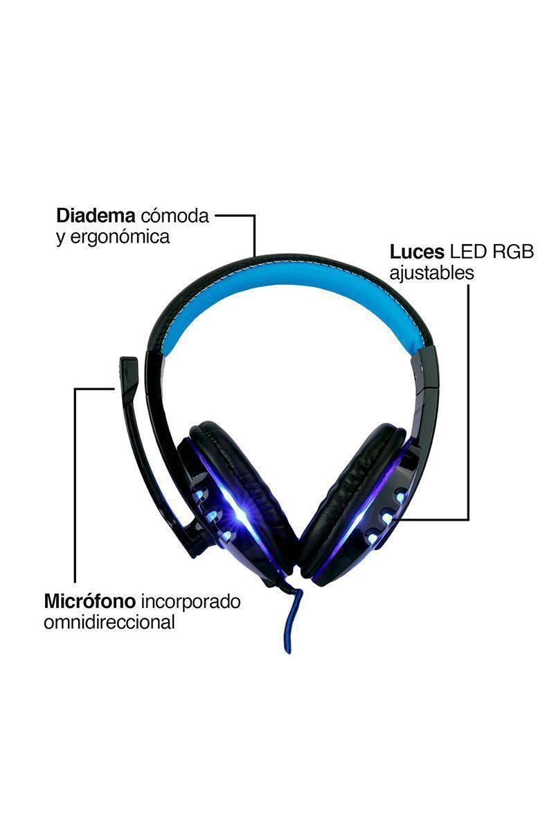 Audífonos Gamer G04L Luces Led con Micrófono Azul-3