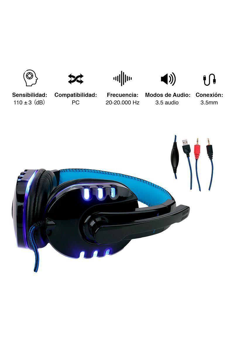 Audífonos Gamer G04L Luces Led con Micrófono Azul-2