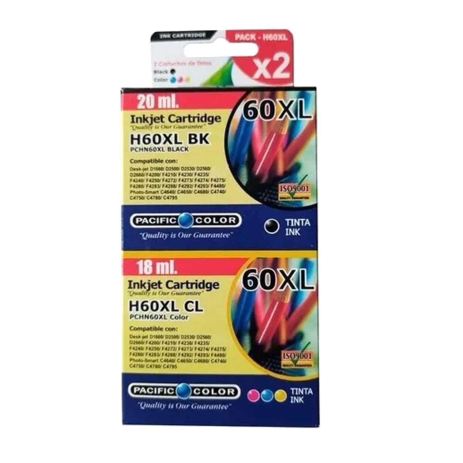 Pack Tintas 60 XL Negro y Color Compatible HP Pacific Color-0