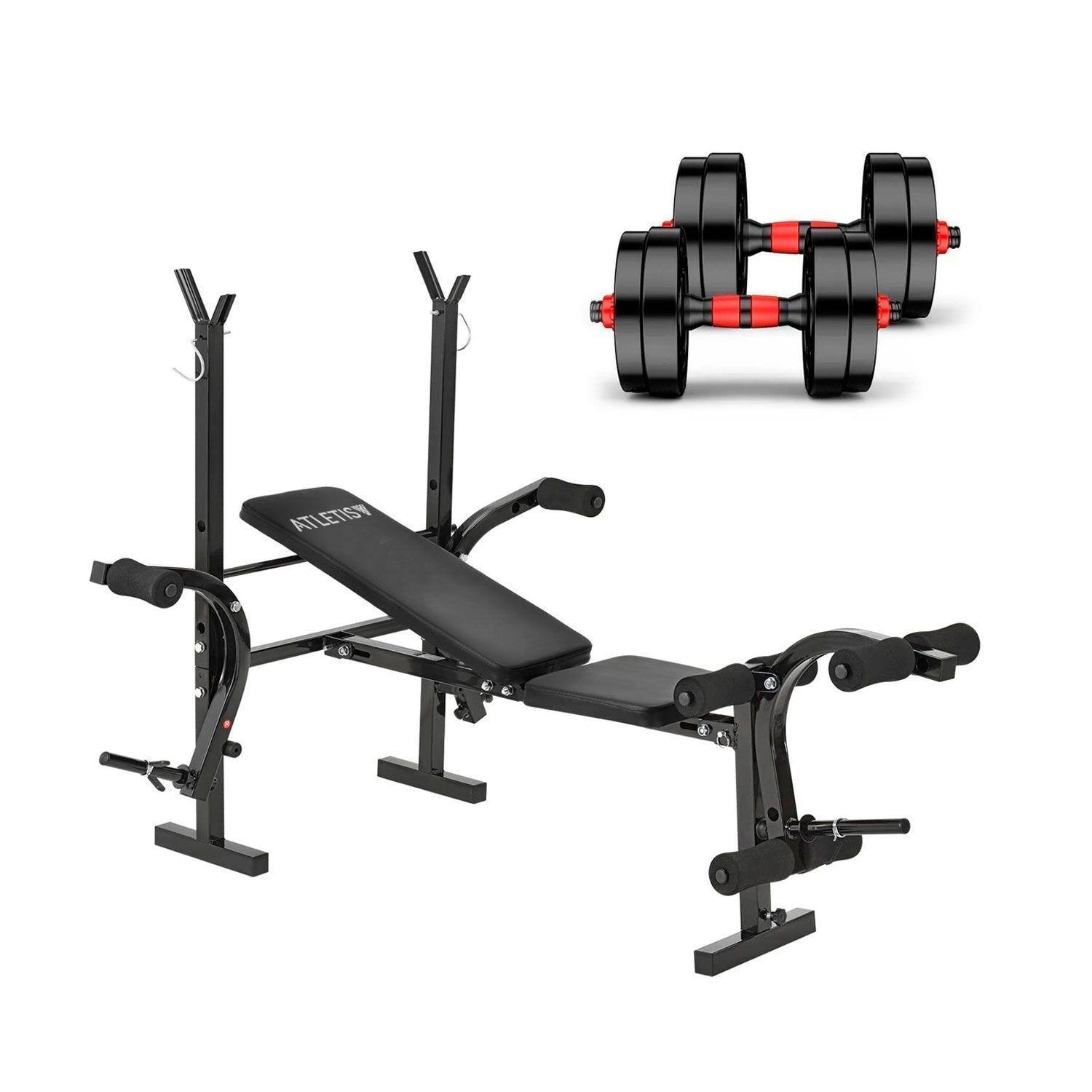 Pack Banca Multifuncional Plegable +  Set Mancuerna Armable 20kg-0