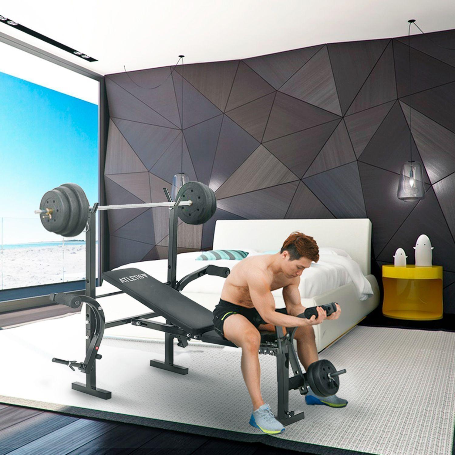 Pack Banca Multifuncional Plegable +  Set Mancuerna Armable 20kg-1