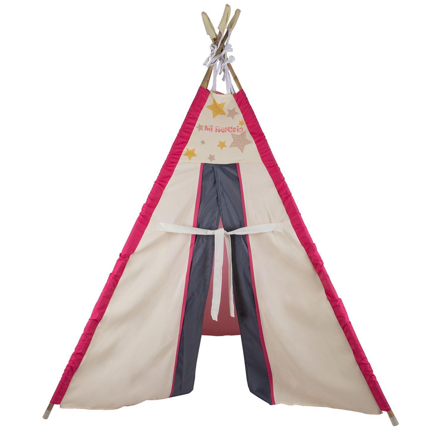 Carpa Tipi Refugio Blanca-Fucsia Textil 120x170x180 cm Máxima Design-2