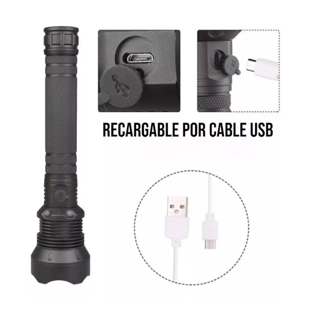 Potente Linterna Led P90 De Carga Usb Aleación De Aluminio-7