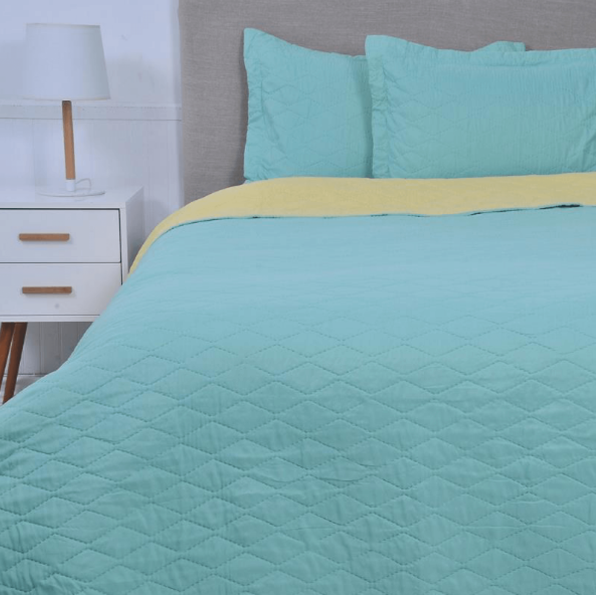 Quilt Bicolor Liso 2 Plazas Amarillo/Turquesa-0