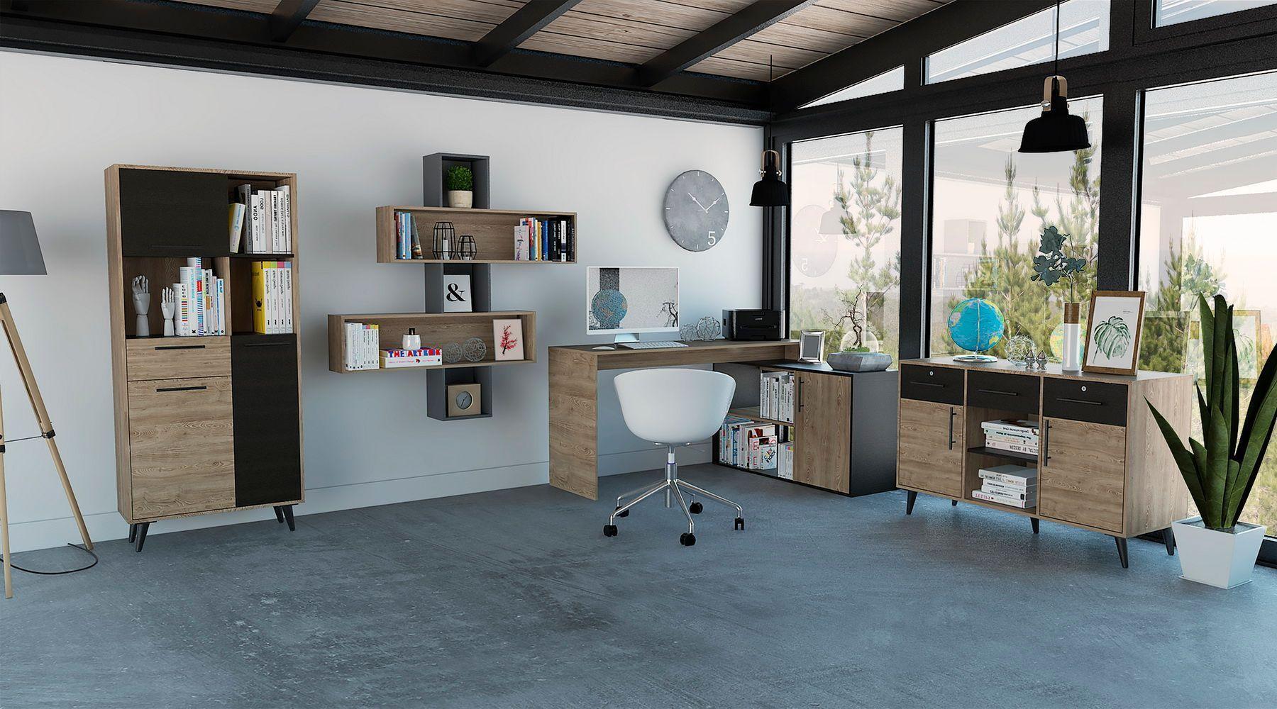 ESCRITORIO 1L + BIBLIOTECA + ARMARIO  + WALL 2B BIBAO - MIEL / WENGUE-0