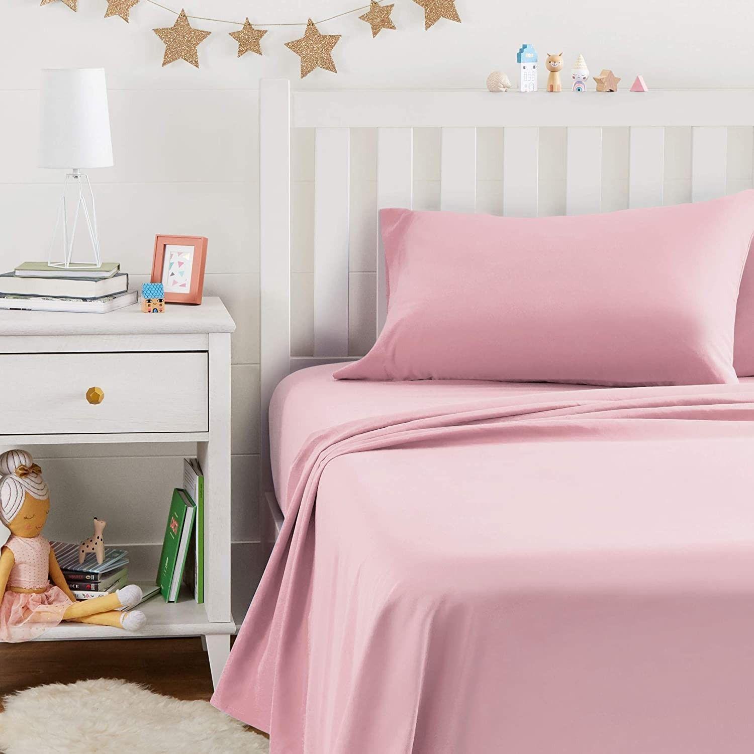 Sabanas rosa suave 100% algodón 200 hilos para  cunas y camas de transicion-2