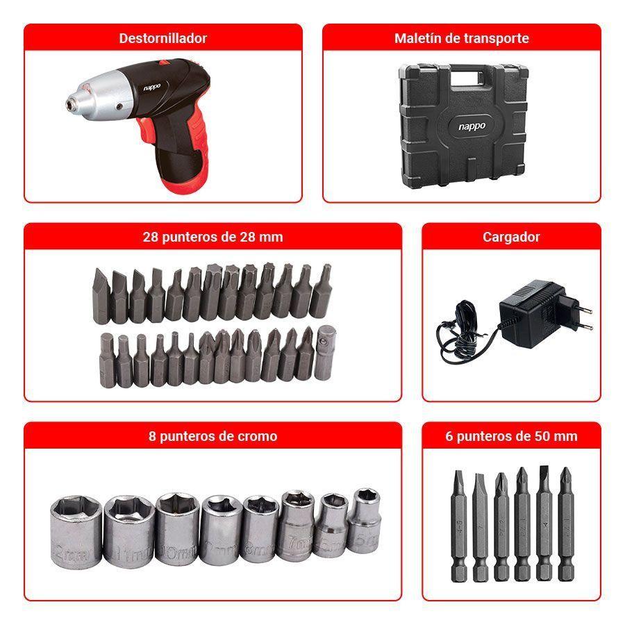 Destornillador Inalámbrico Nappo Con Accesorios Y Luz-2