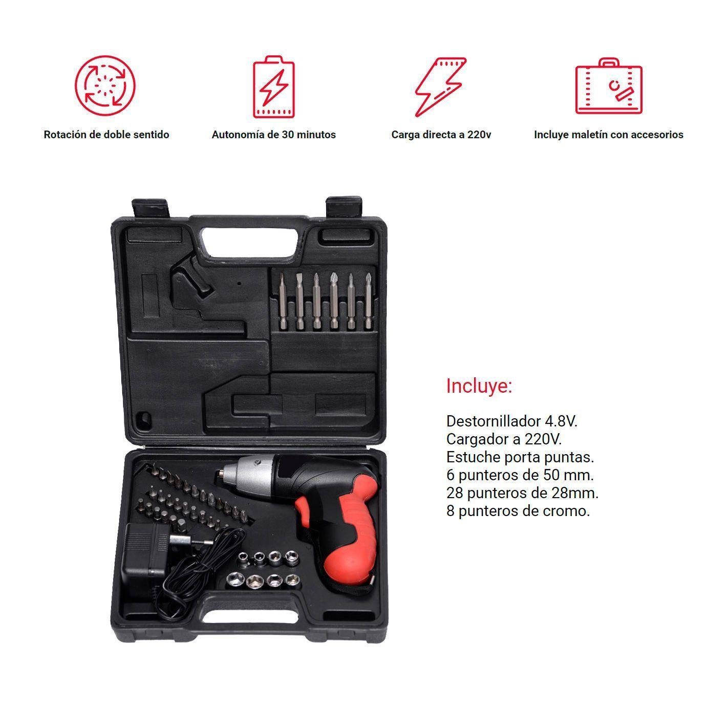 Destornillador Inalámbrico Nappo Con Accesorios Y Luz-3