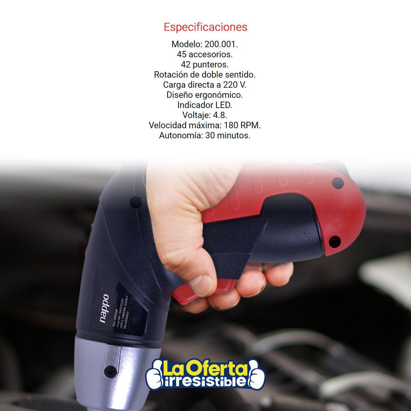 Destornillador Inalámbrico Nappo Con Accesorios Y Luz-4
