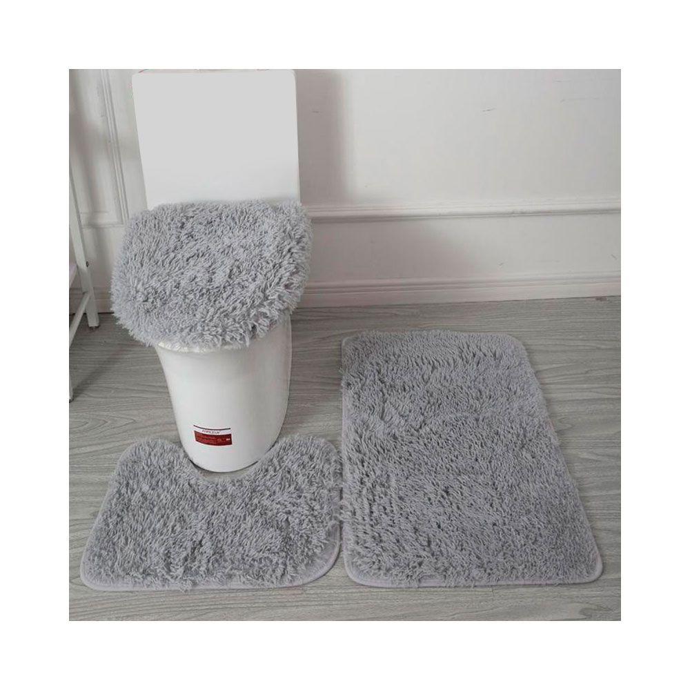 Set Alfombra Baño Antideslizante Peludo 3 Pcs Gris-0