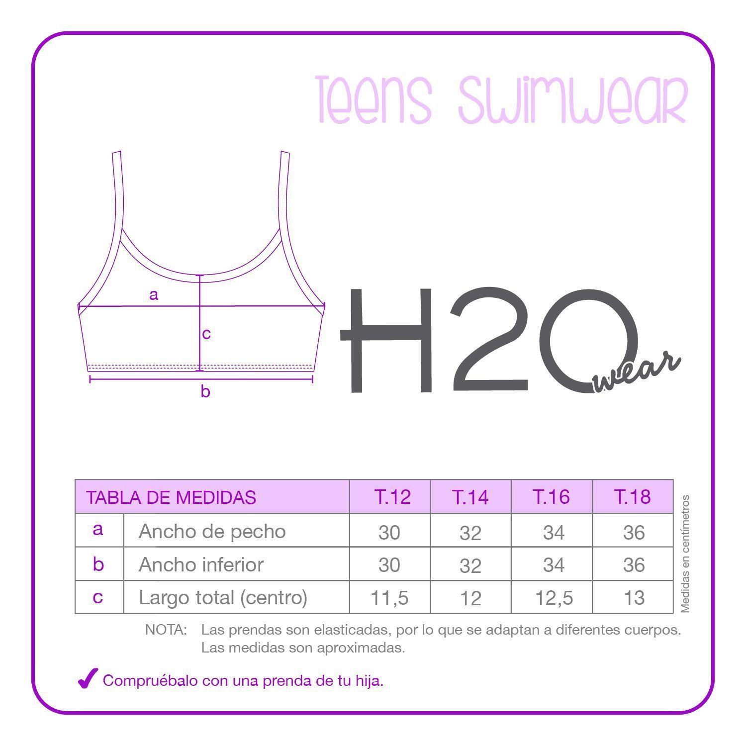 Bikini Niña Teens, Flamenkini tela estampada + filtro UV30 H2O Wear, Azul-2
