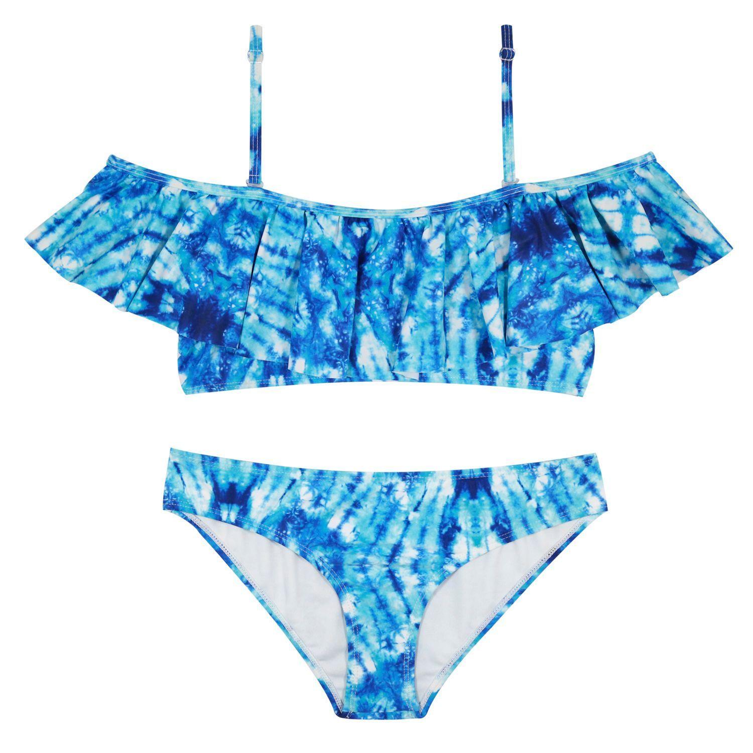 Bikini Niña Teens, Flamenkini tela estampada + filtro UV30 H2O Wear, Azul-0