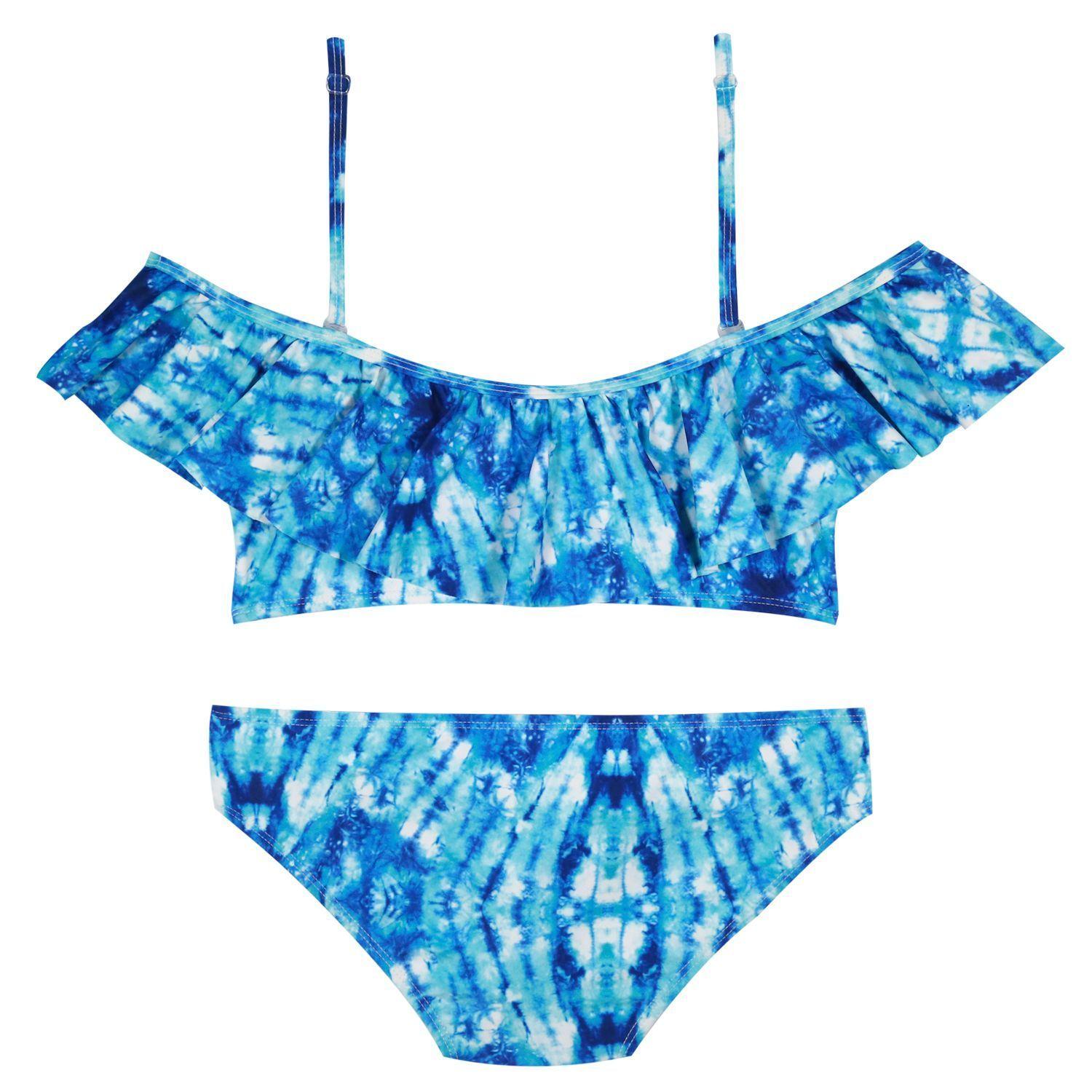 Bikini Niña Teens, Flamenkini tela estampada + filtro UV30 H2O Wear, Azul-1