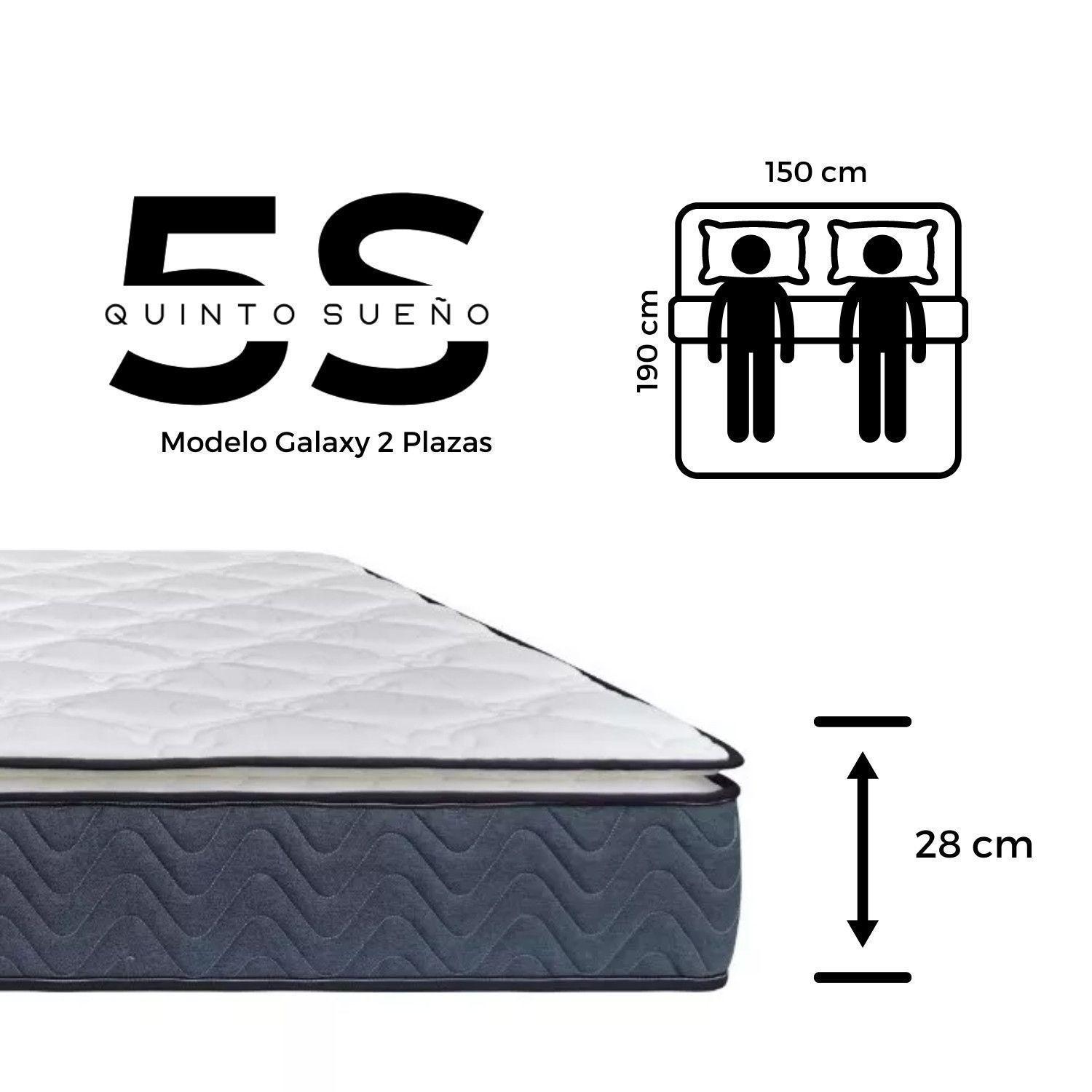 Colchón 2 Plazas De Resortes 5° Sueño Galaxy 150x190x28cm + 2 Almohadas De Regalo-4