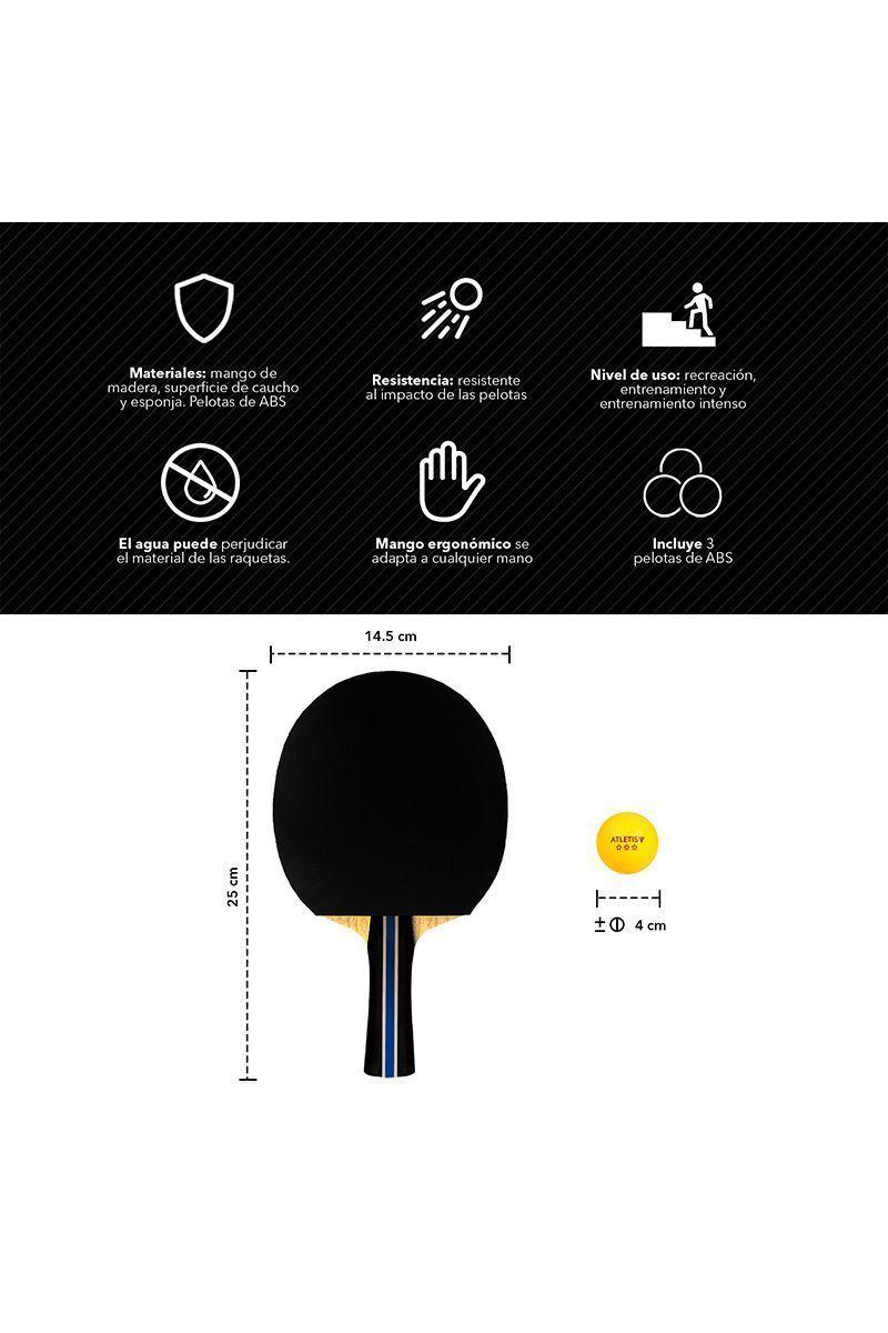 Set 2 Paletas 3 Pelotas Ping Pong Training Negro-2
