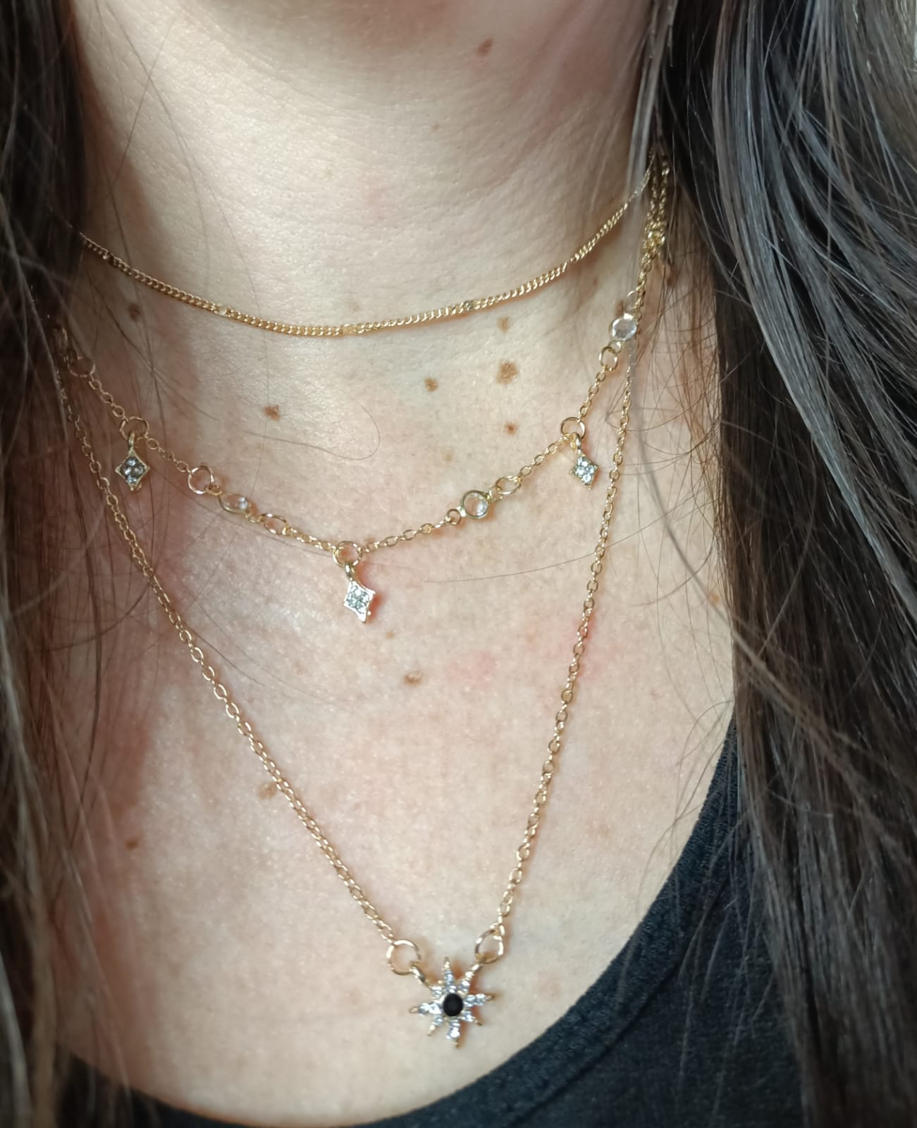 Gargantilla Estrella Negra Multicapa 3 En 1 Zirconia Brillo colgante-4