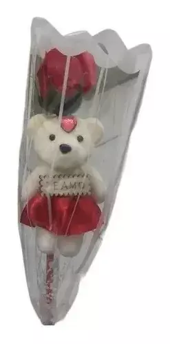 Rosa Oso De Peluche Pack 12 RAMOS Te Amo Feliz Dia San Valentin-6