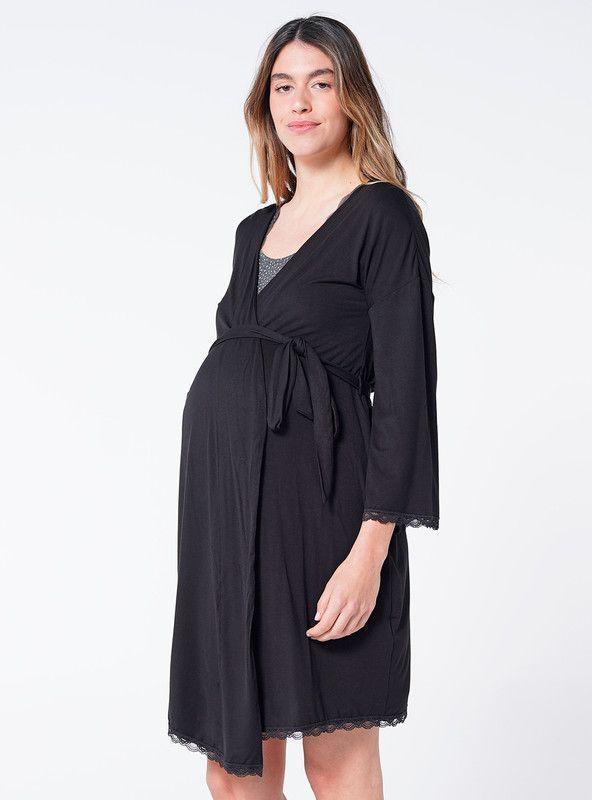 Bata maternal encaje negro-1