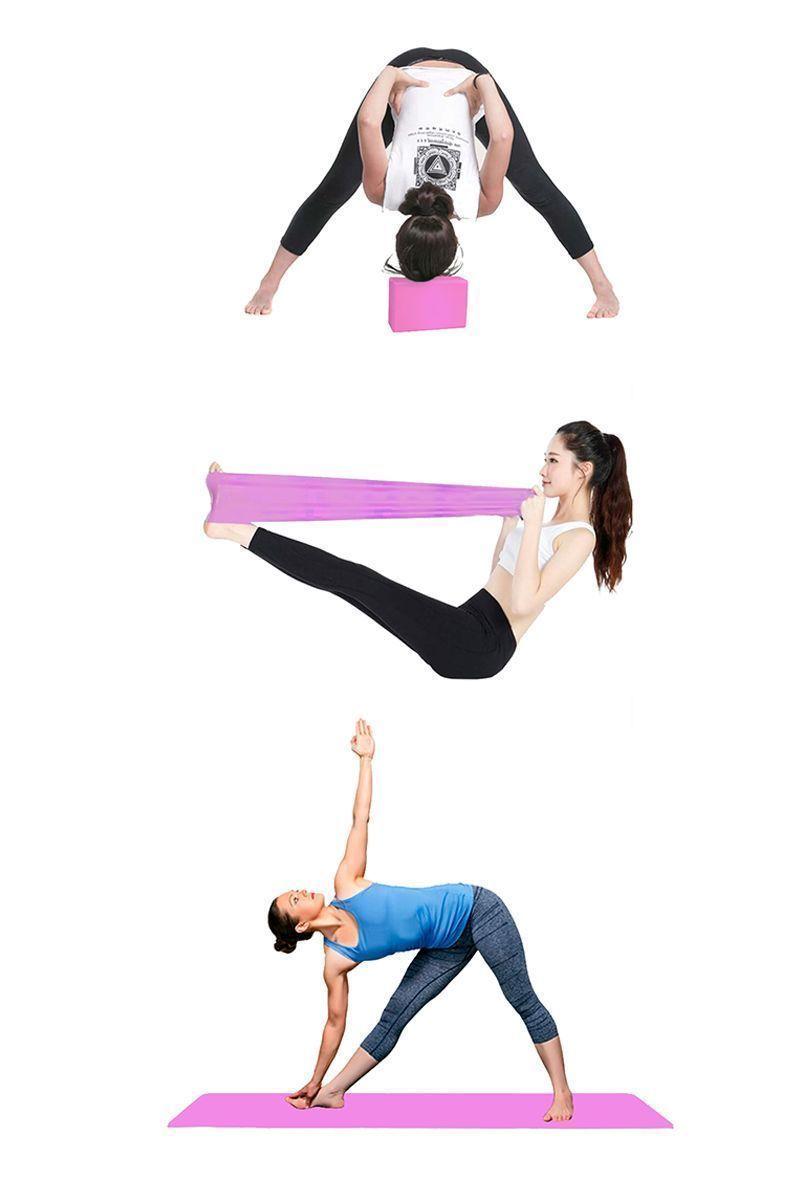 Set Yoga Bloques Mat Bandas de Estiramiento Rosado-1