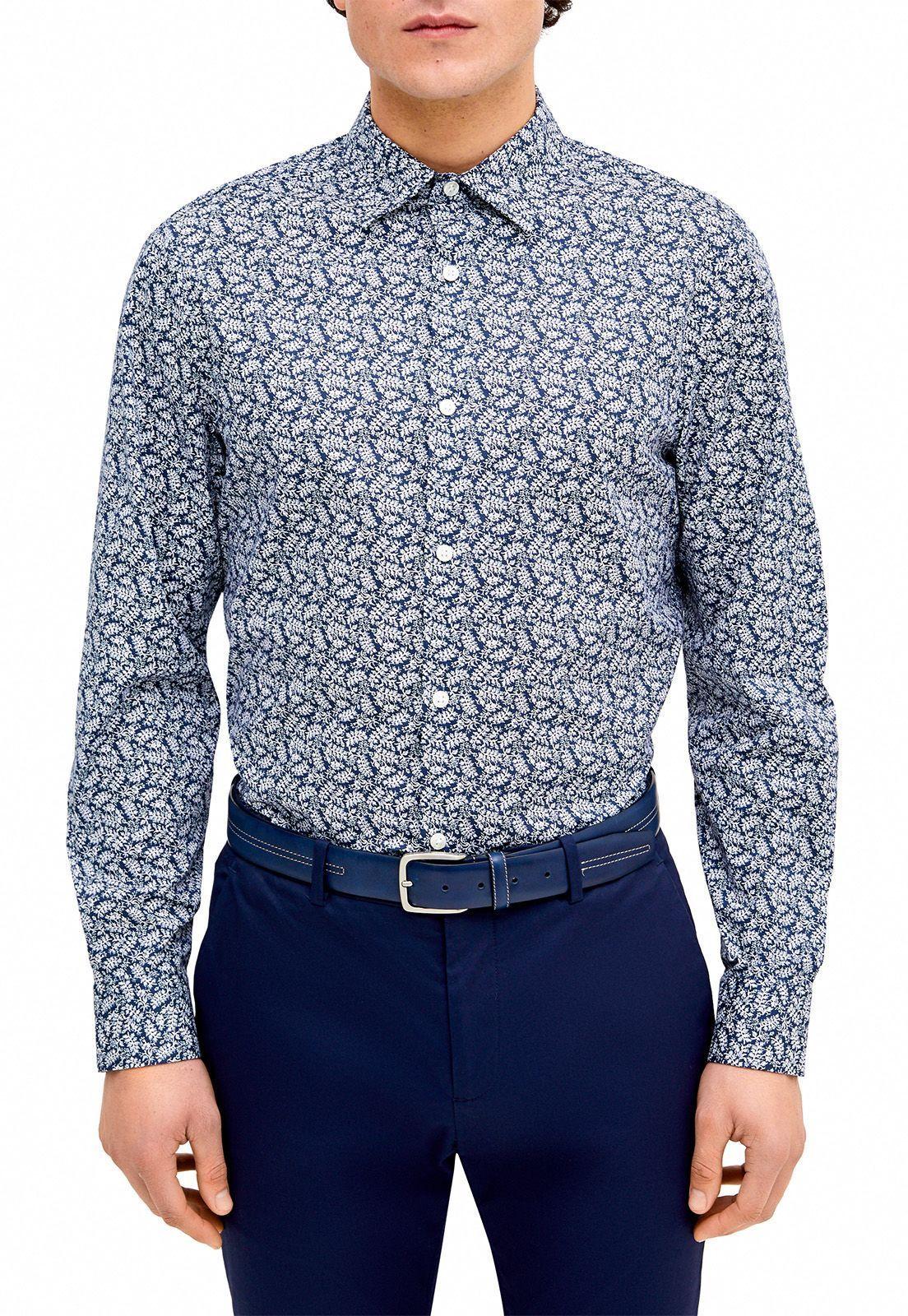 Camisa estampada flores azul-0