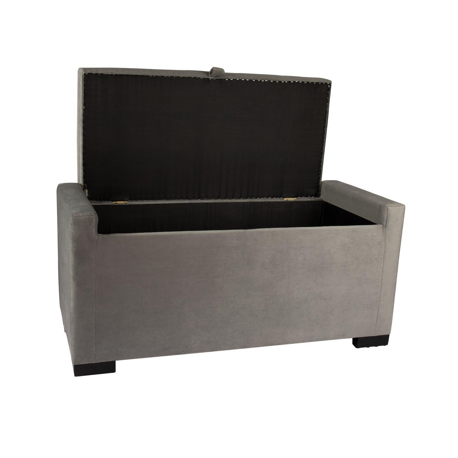 Banqueta con Baúl Leyzy Gris Felpa 40X55X105 cm Máxima Design-2