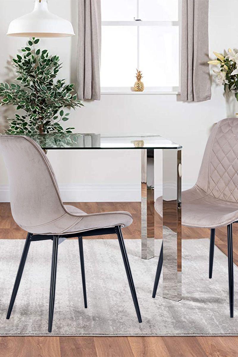 Pack 4 Sillas de Comedor de Terciopelo Gris-1