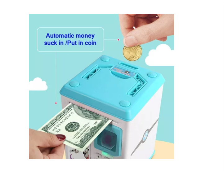 Alcancía De Ahorro Electrónica Sonido Huella Y Contraseña Celeste-3