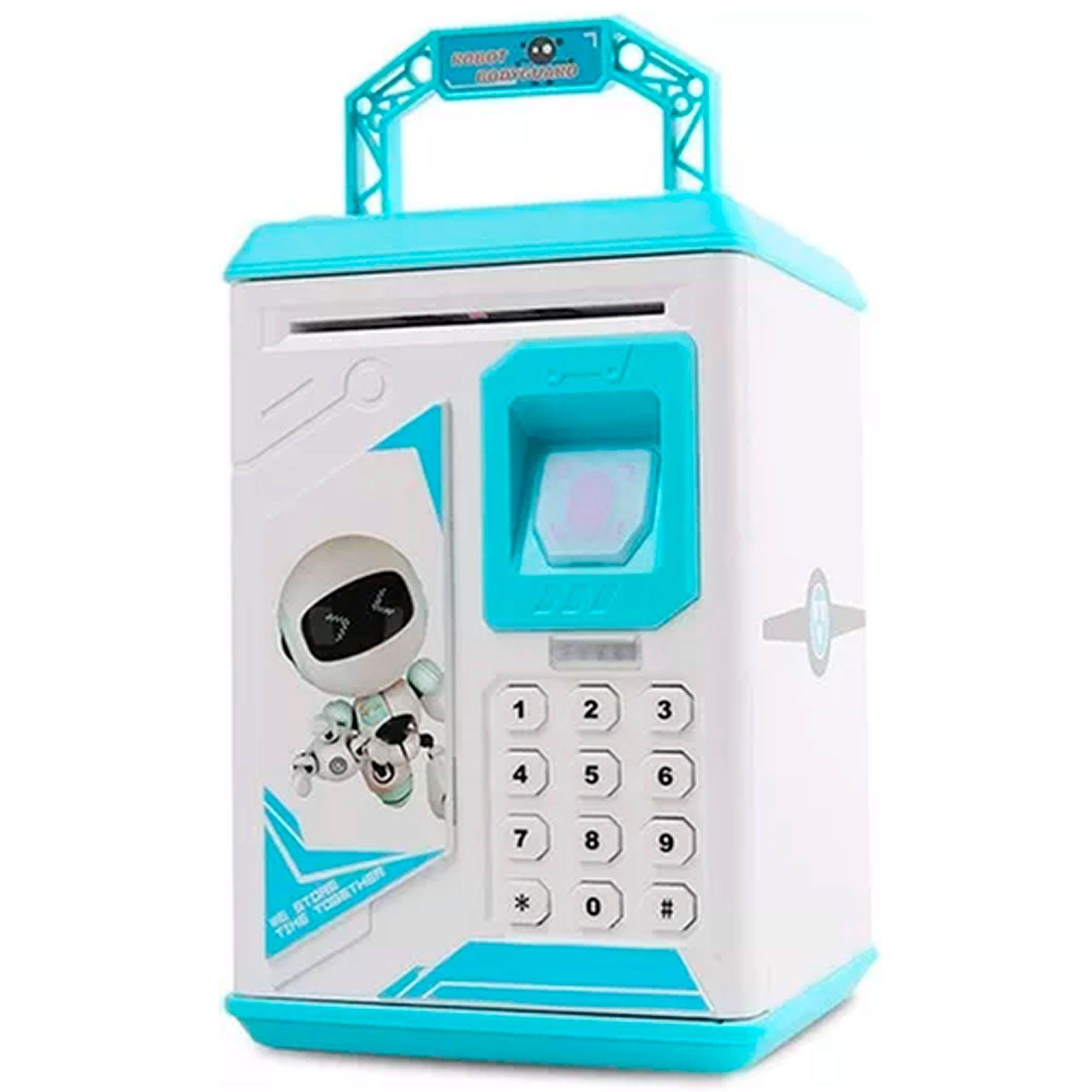 Alcancía De Ahorro Electrónica Sonido Huella Y Contraseña Celeste-0