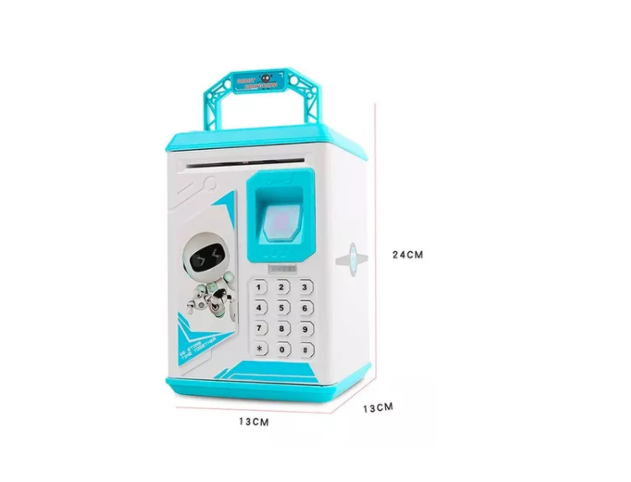 Alcancía De Ahorro Electrónica Sonido Huella Y Contraseña Celeste-4