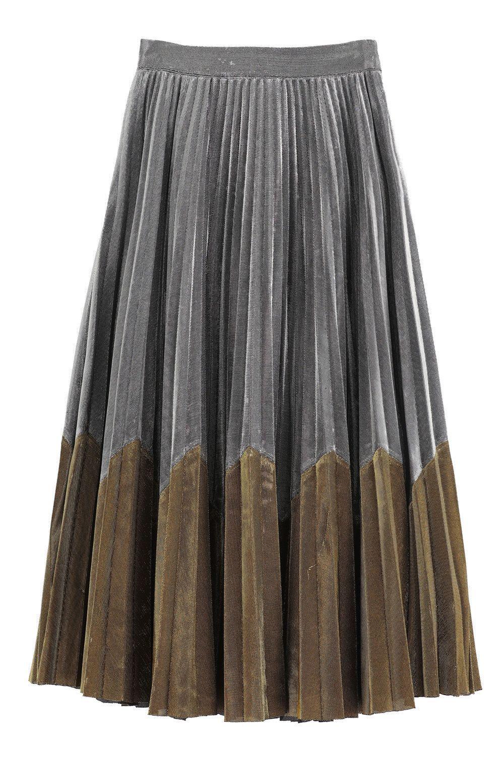 Falda Plisada Metalizada Gris Nicopoly-0