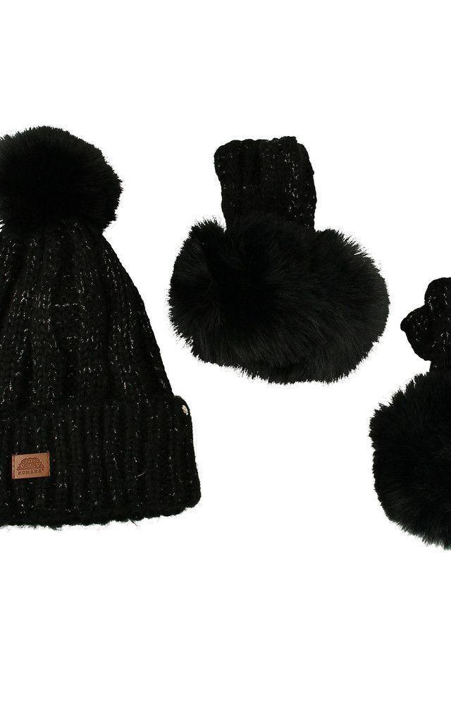 Pack Gorro + Guantes Lurex Negro Humana-1