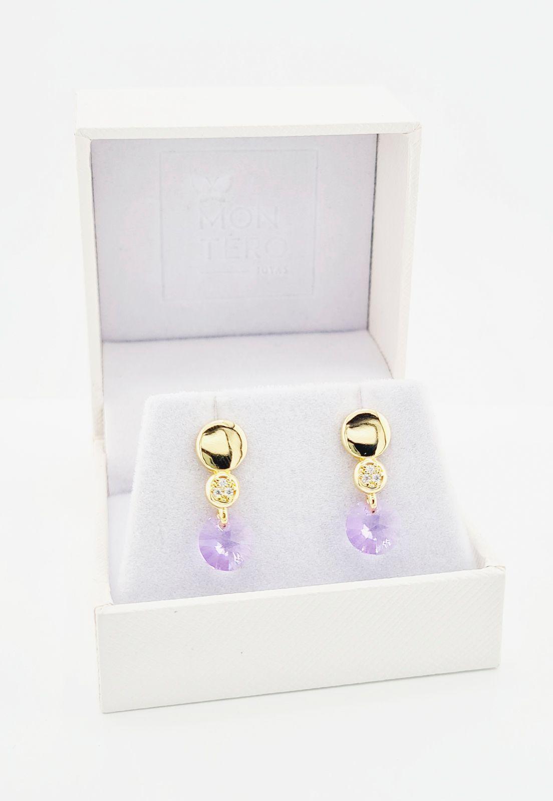 Aros Punto de Luz Gold Cristales Genuinos Violeta.-2