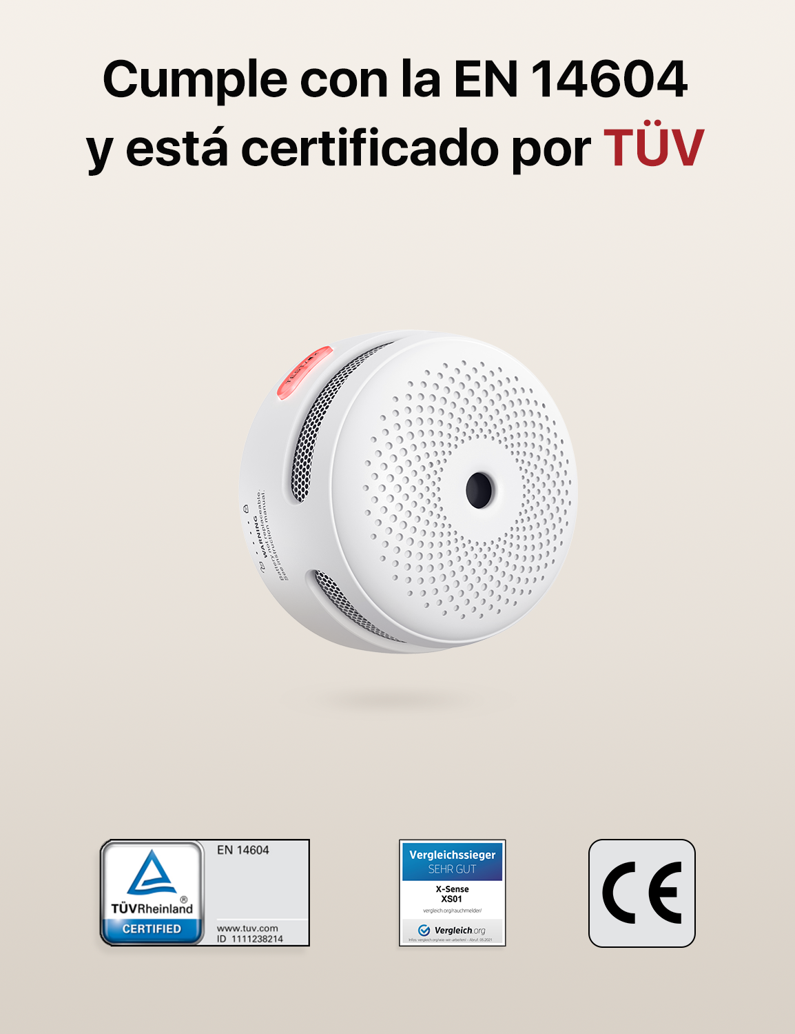 Kit de 3 Mini Detector Sensor Alarmas de Humo Interconectadas con base SBS50 y Wifi-7