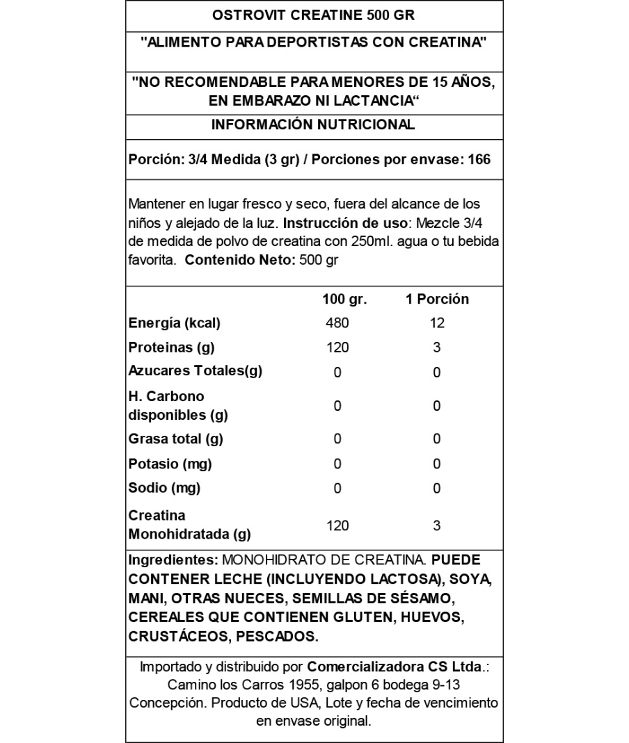 Creatina Monohidratada Ostrovit 500 Grs-2
