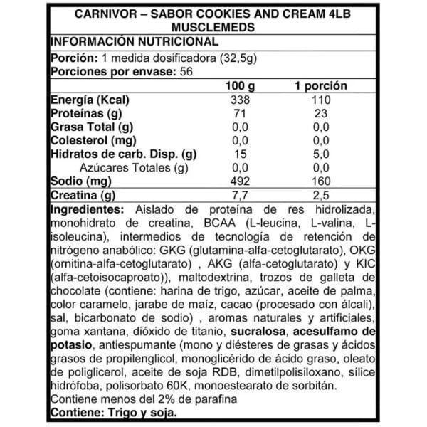 CARNIVOR Beef Protein 4 2 lbs 56 servicios COOKIES AND CREEMS-1