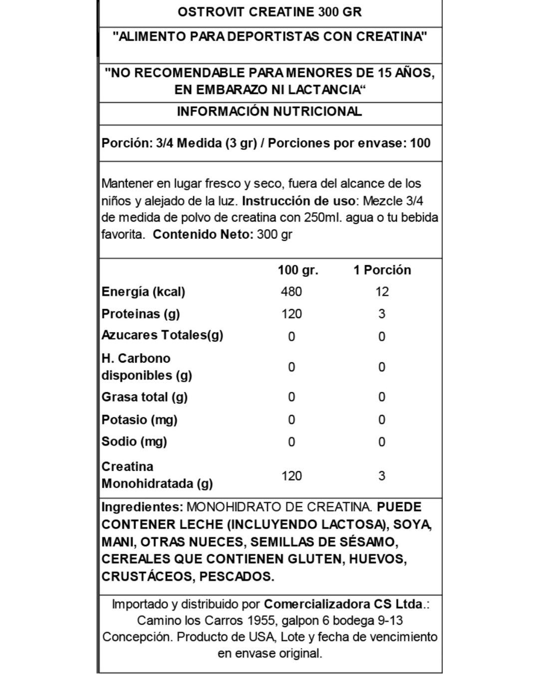 Creatina Monohidratada Ostrovit 300 Grs SABOR COLA-3