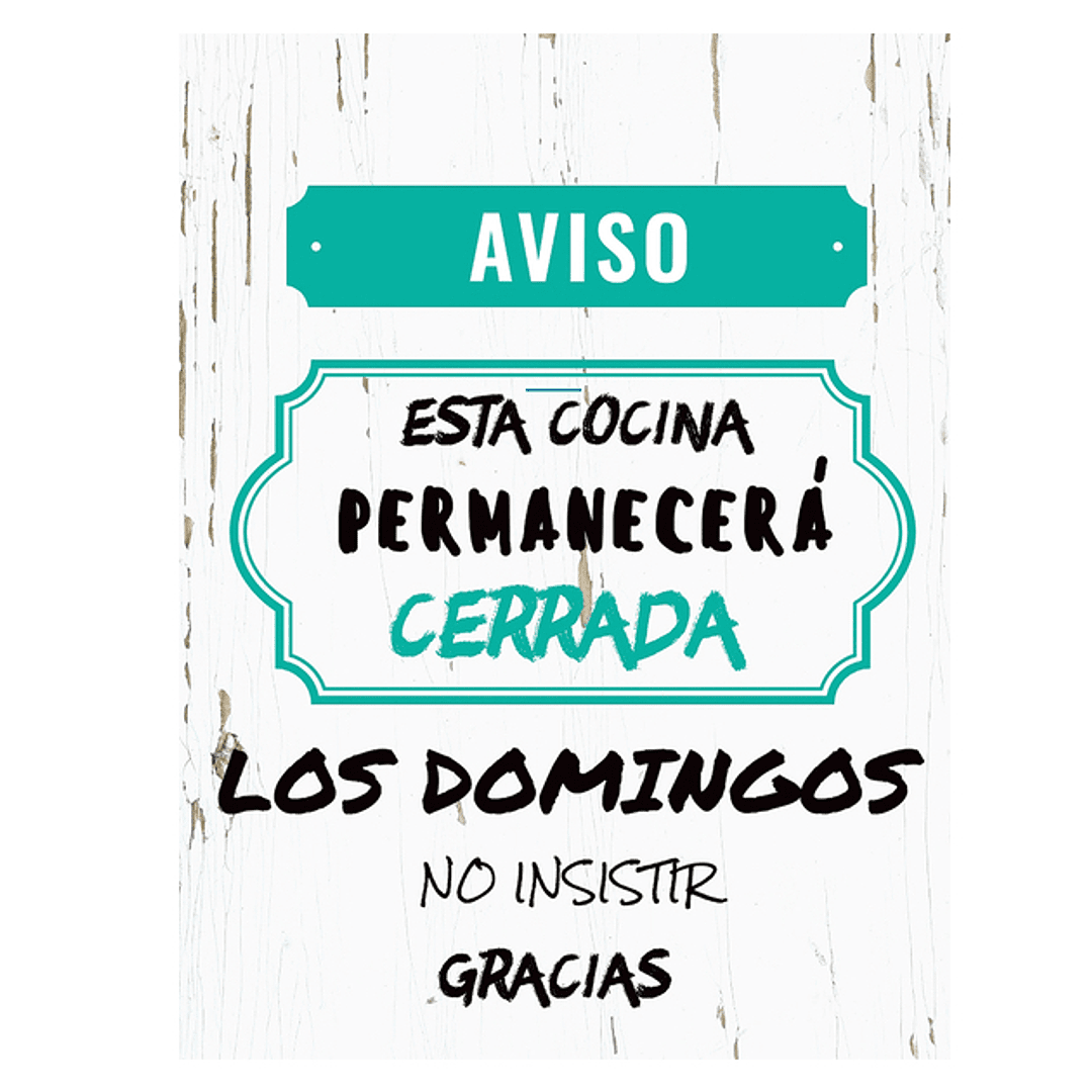 CUADRO DE MADERA AVISO COCINA CERRADA-0