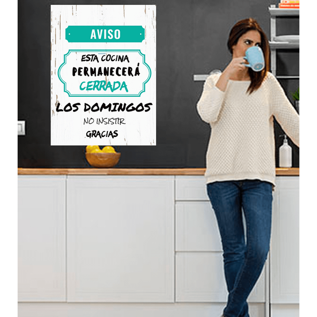 CUADRO DE MADERA AVISO COCINA CERRADA-1