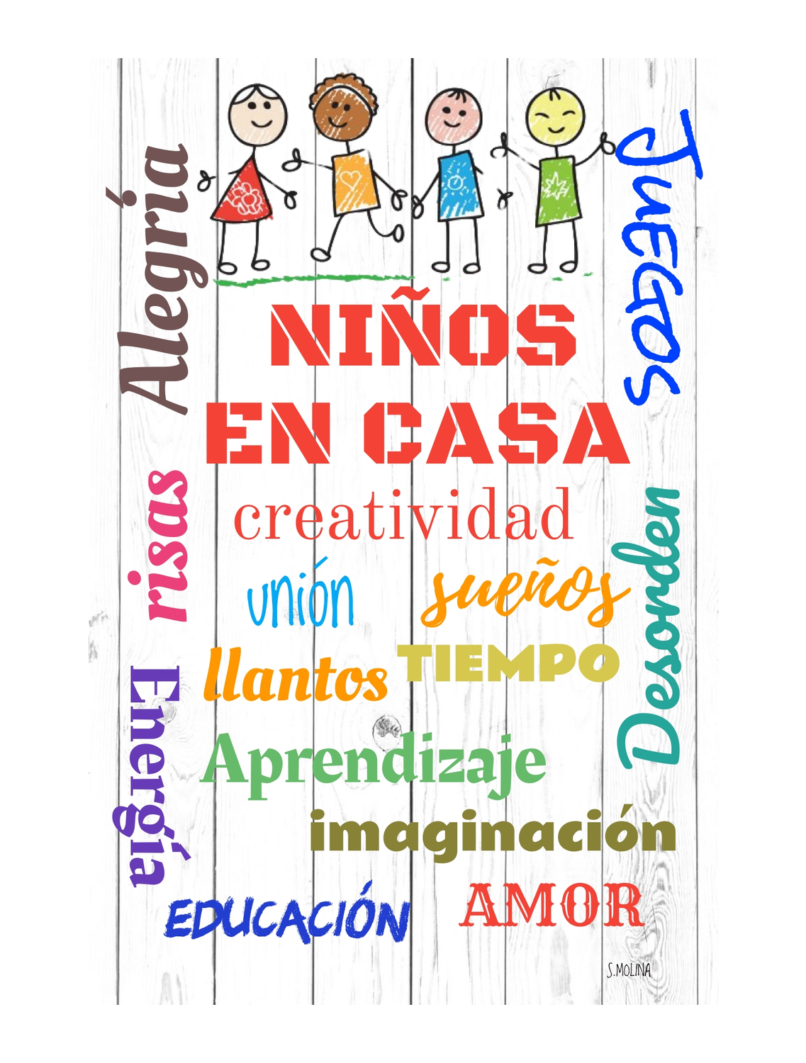 CUADRO DE MADERA NIÑOS EN CASA-0