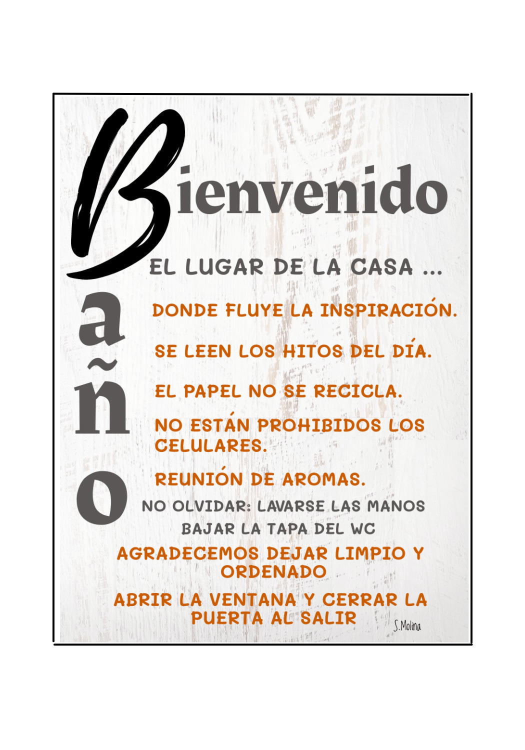 CUADRO DE MADERA "BAÑO - BIENVENIDO"-0