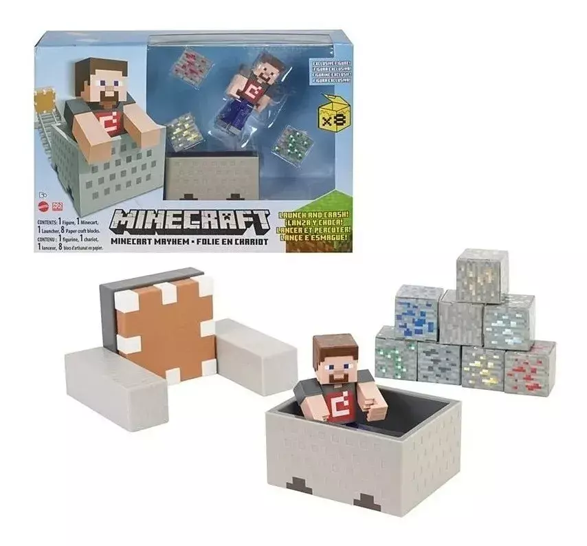 Minecraft Playset Figura Mayhem Steve - Lanza Y Choca-0