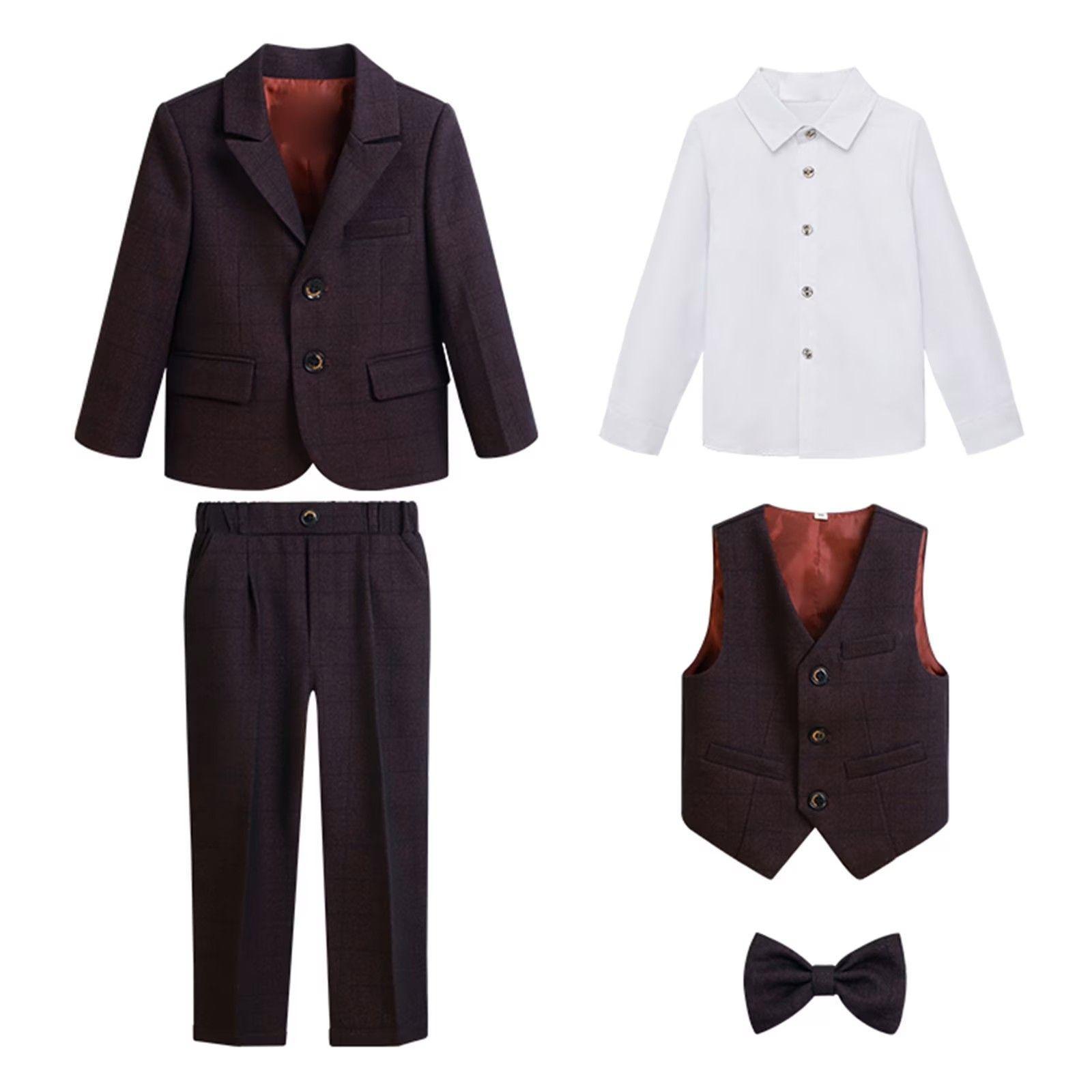 Traje Infantil 5 Piezas Color Vino-2