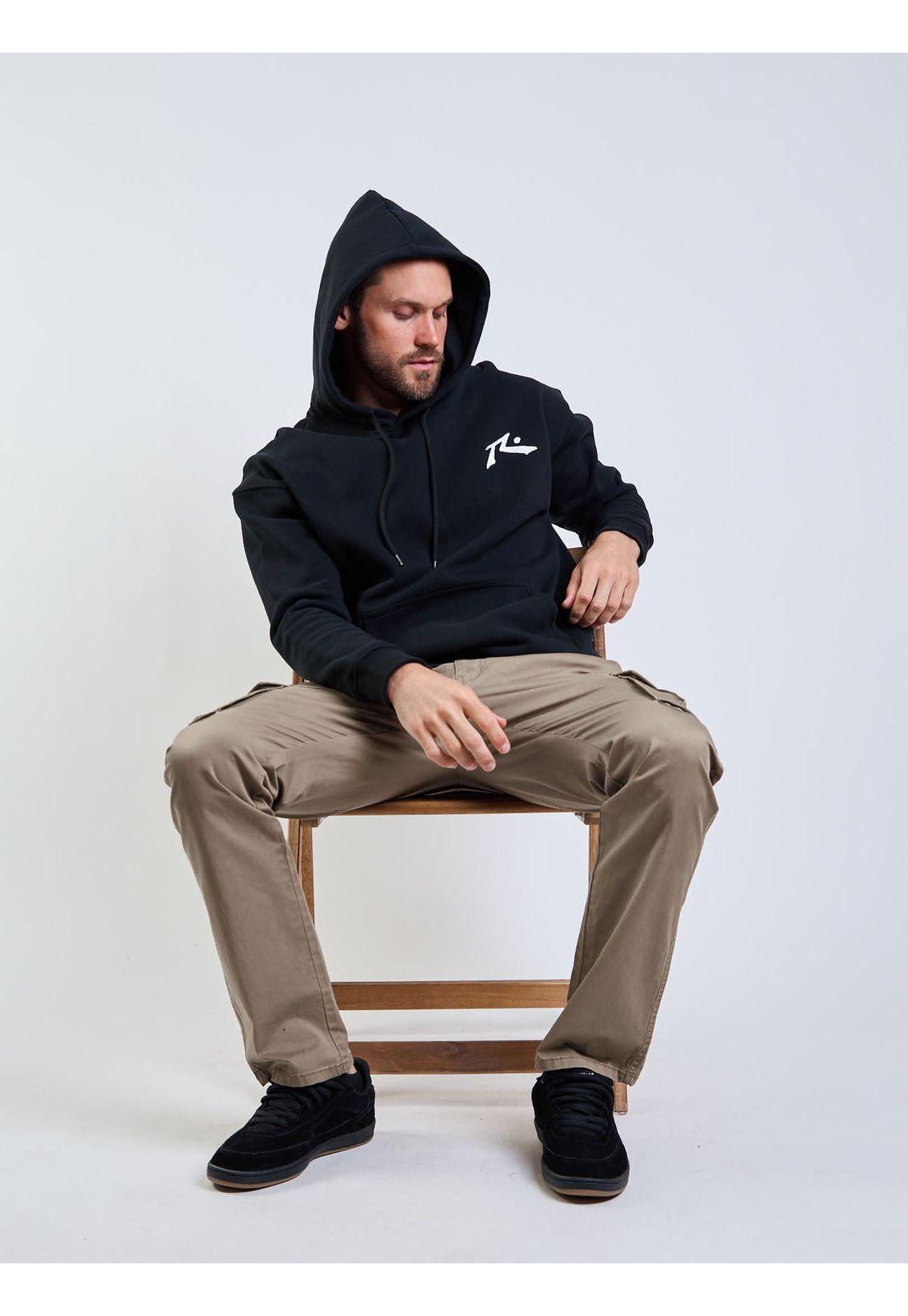 Poleron Canguro R Logo Hoodie Negro Hombre Rusty-5