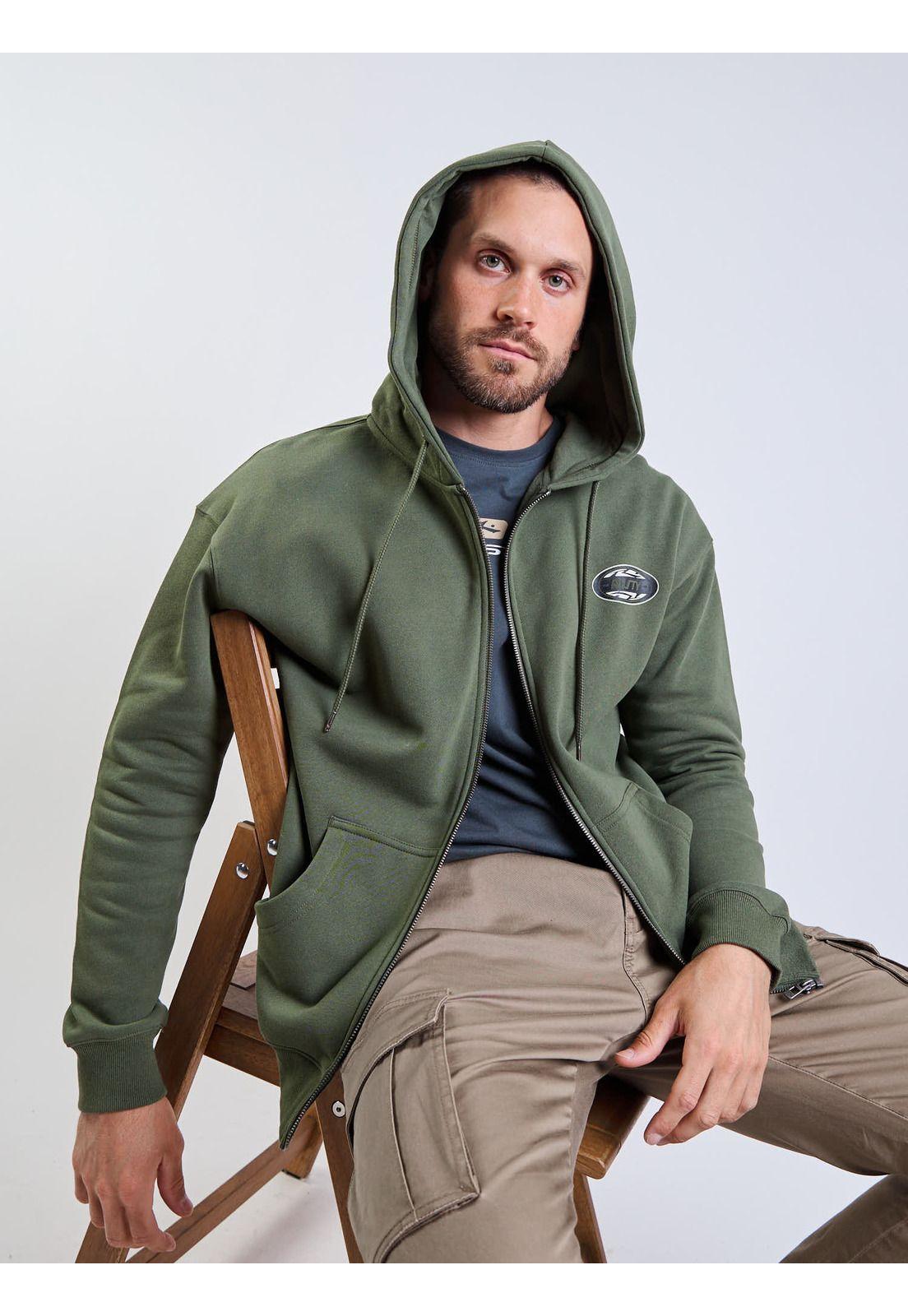 Poleron FZ R Mix Oval Zip Verde Hombre Rusty-6