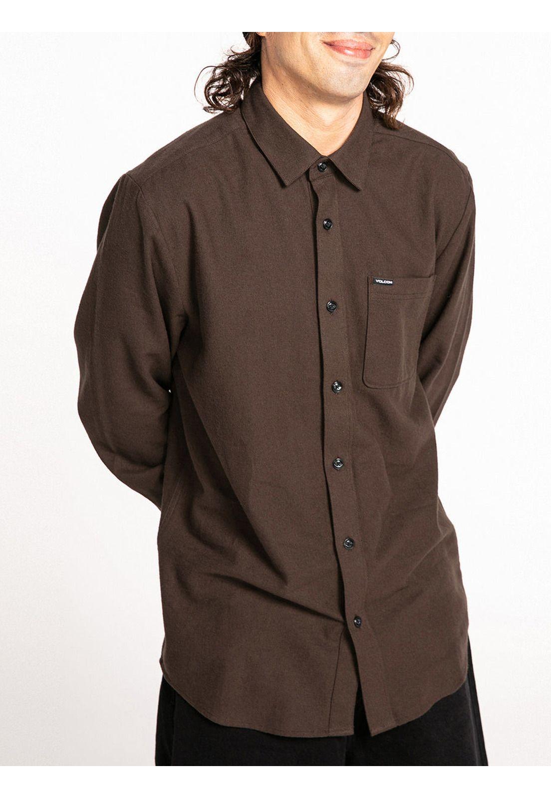 Camisa Caden Solid Ls Hombre Café Volcom-0