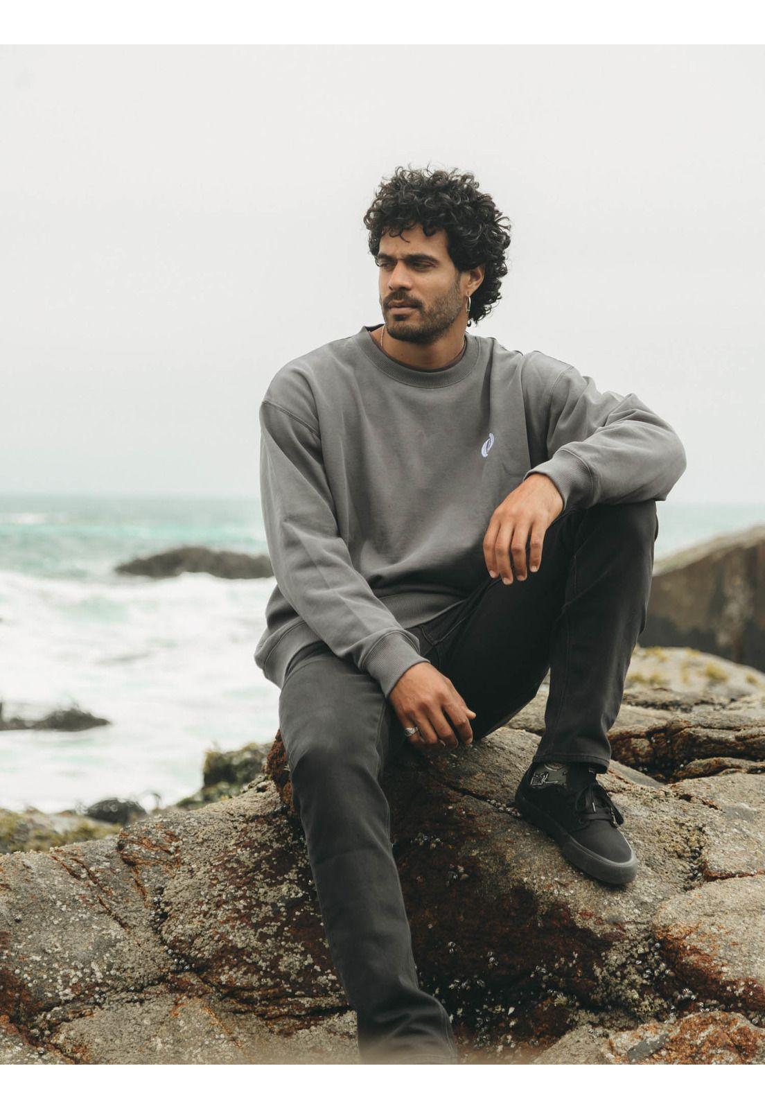 Poleron CR Oversize Logo Embroidery Gris Hombre Volcom-0