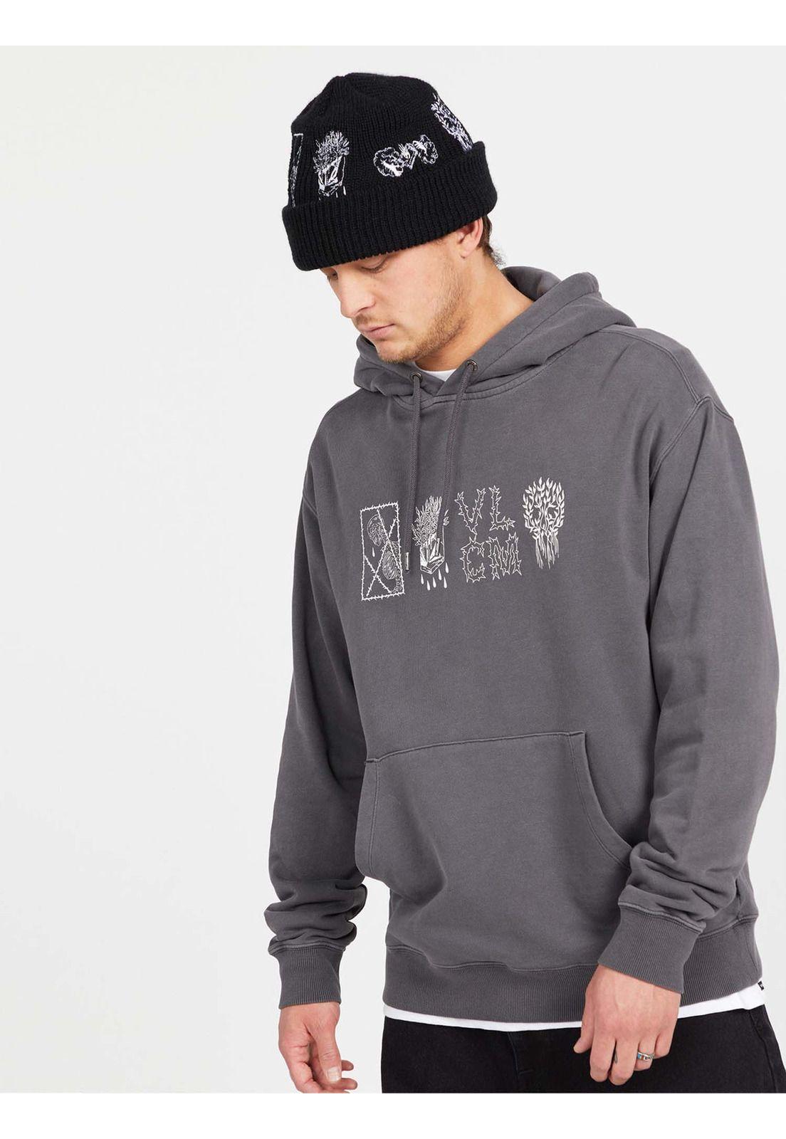 Poleron Canguro 7O135-MI Liso Gris Masculino Volcom-0
