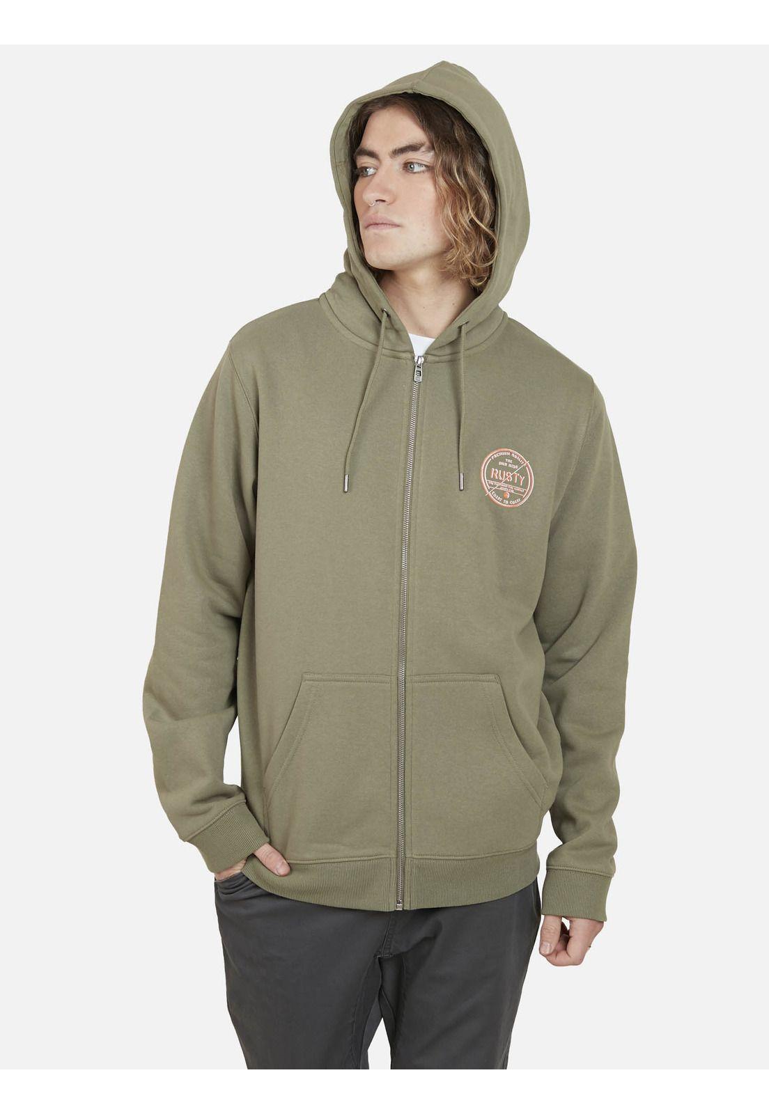 Poleron Brake Signal Full Zipper Hombre Verde Rusty-0